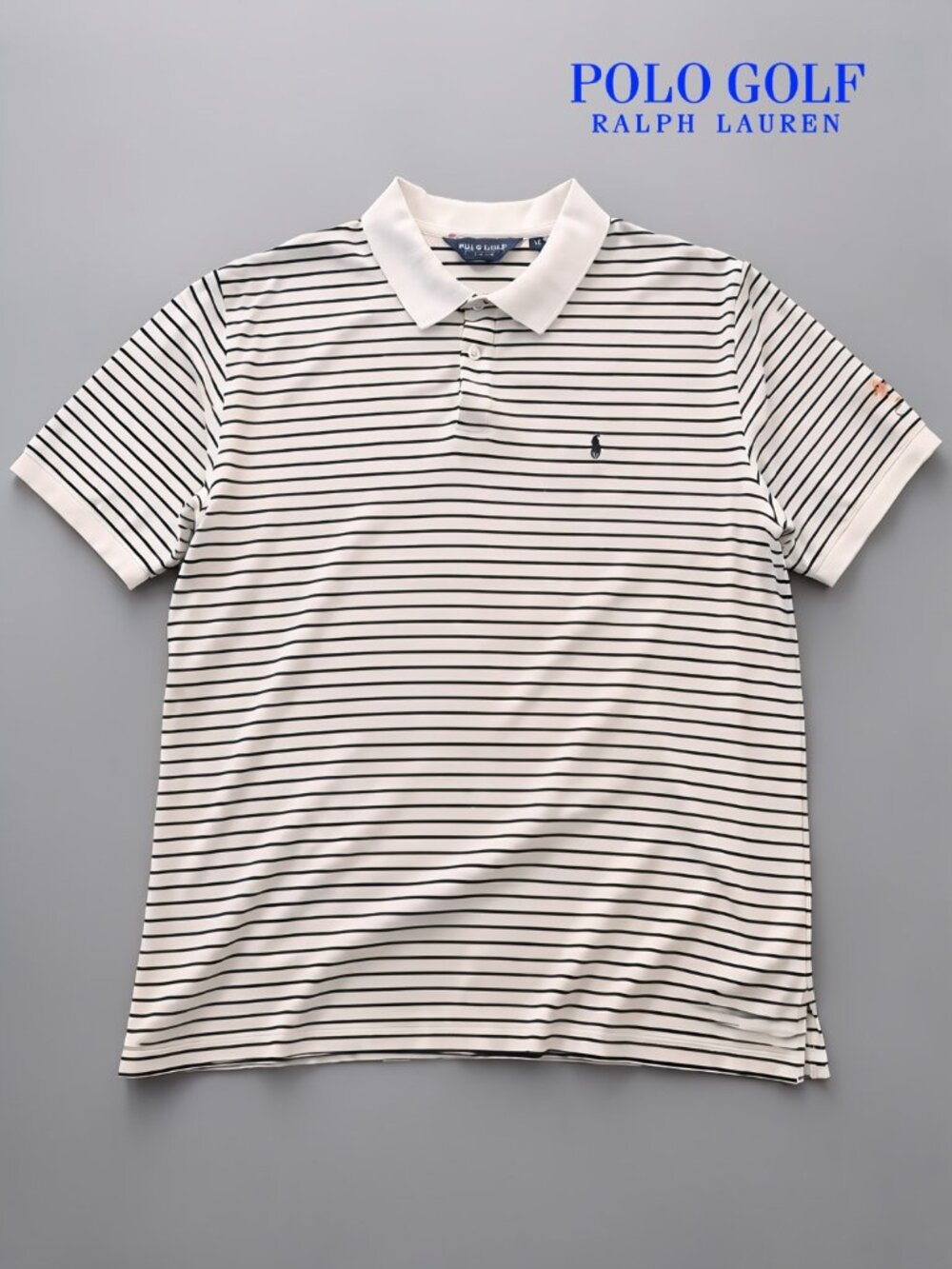 Polo Golf by Ralph Lauren Men's XL White Black Striped Embroidered Polo Shirt